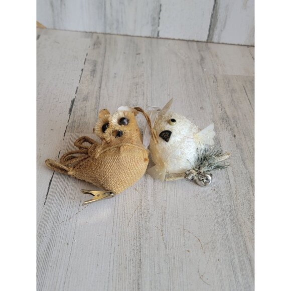 Owl brown white clip on ornament Xmas set bird - Picture 1 of 12